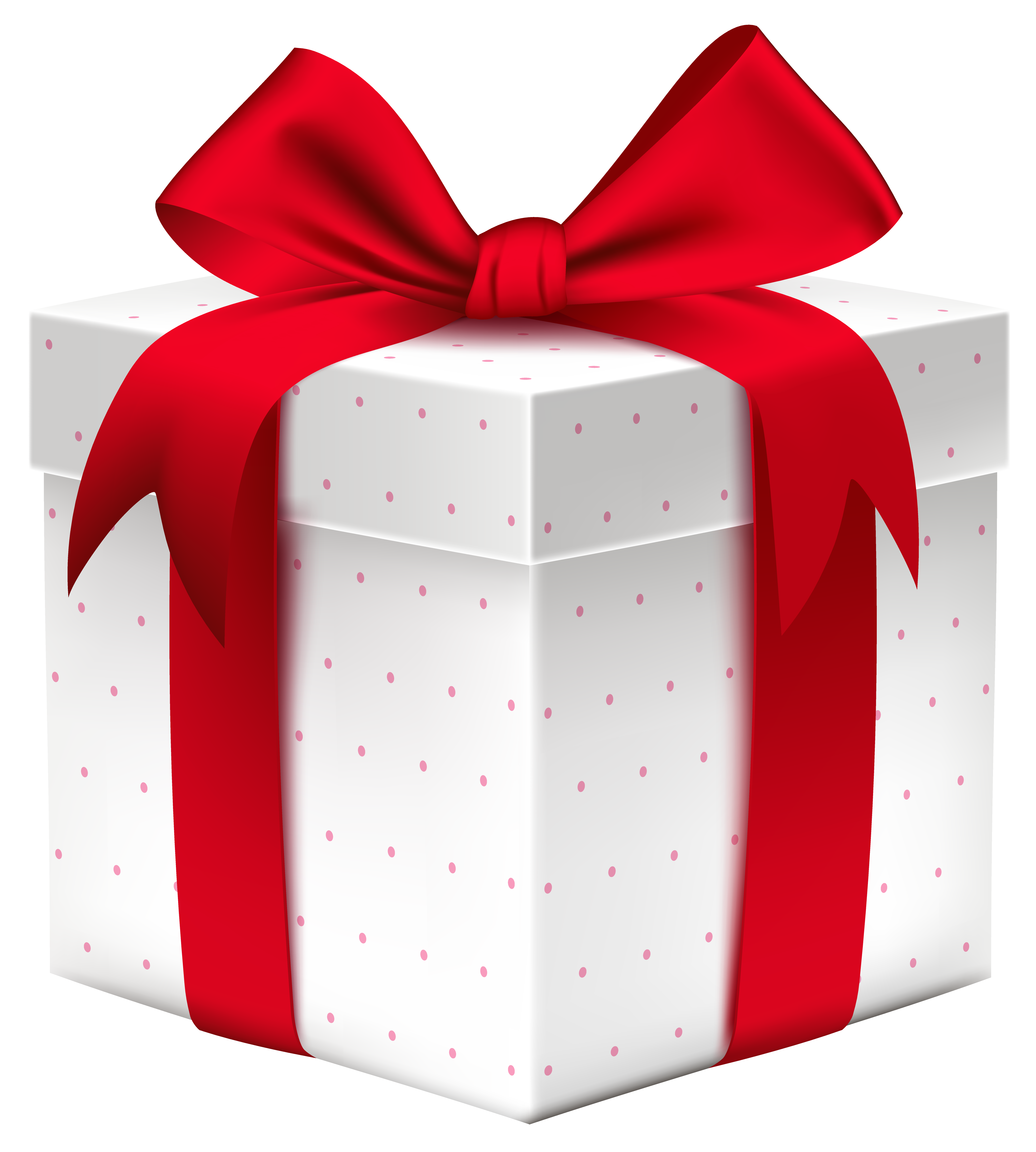 White Gift Box with Red Bow PNG Image.