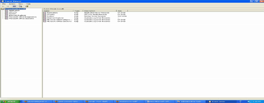 Windows XP Event Viewer.