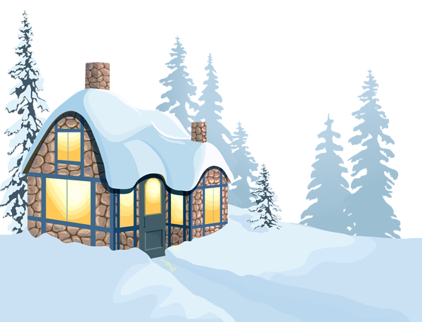 Winter House and Snow PNG Clipart Image.