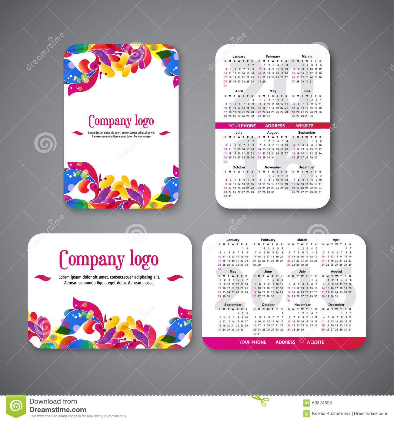 Template Design Pocket Calendar 2016 With Patterns Stock Vector.