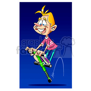 kid jumping on pogo stick clipart. Royalty.
