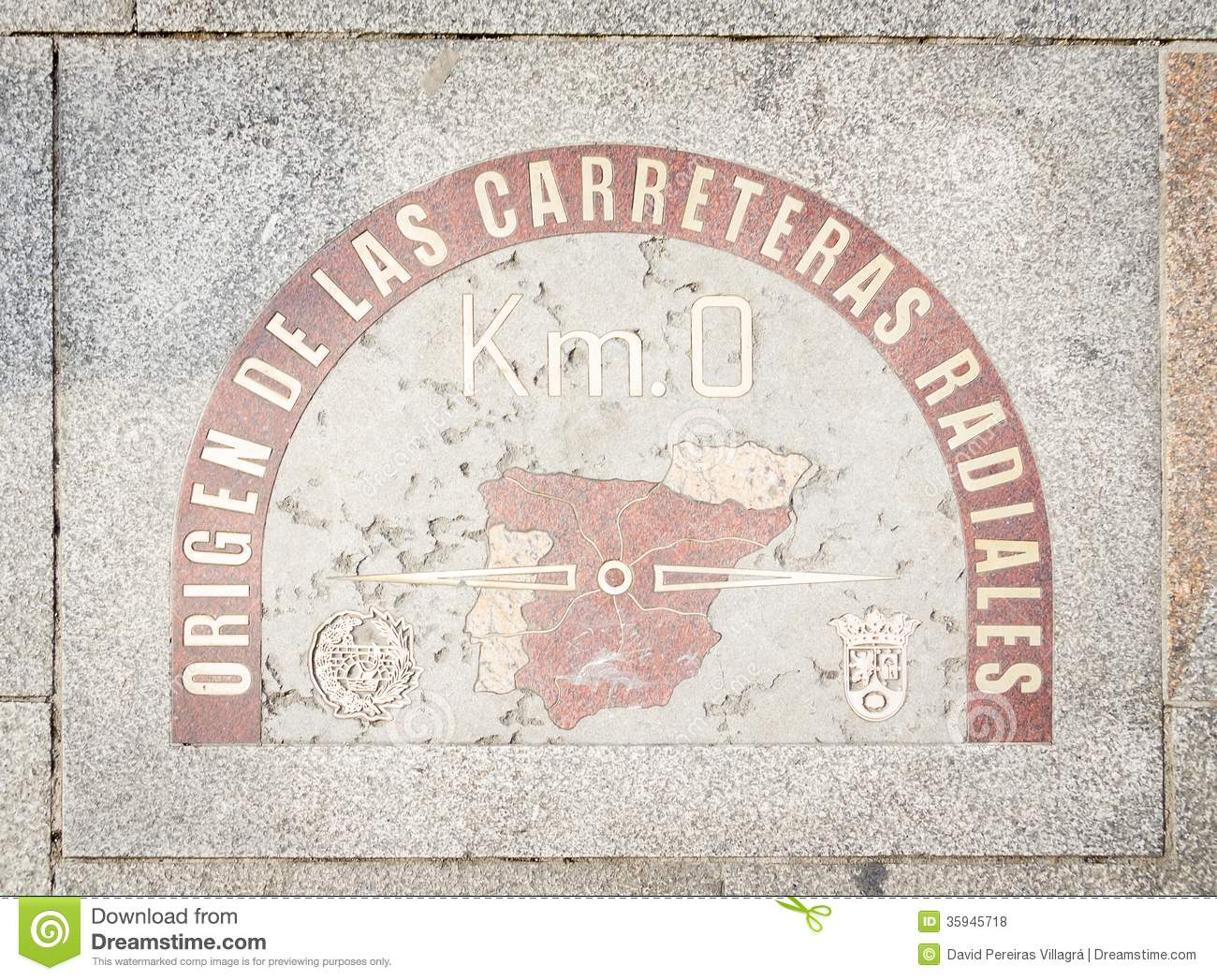 Kilometer Zero Point Sign In Puerta Del Sol Madrid Royalty Free.