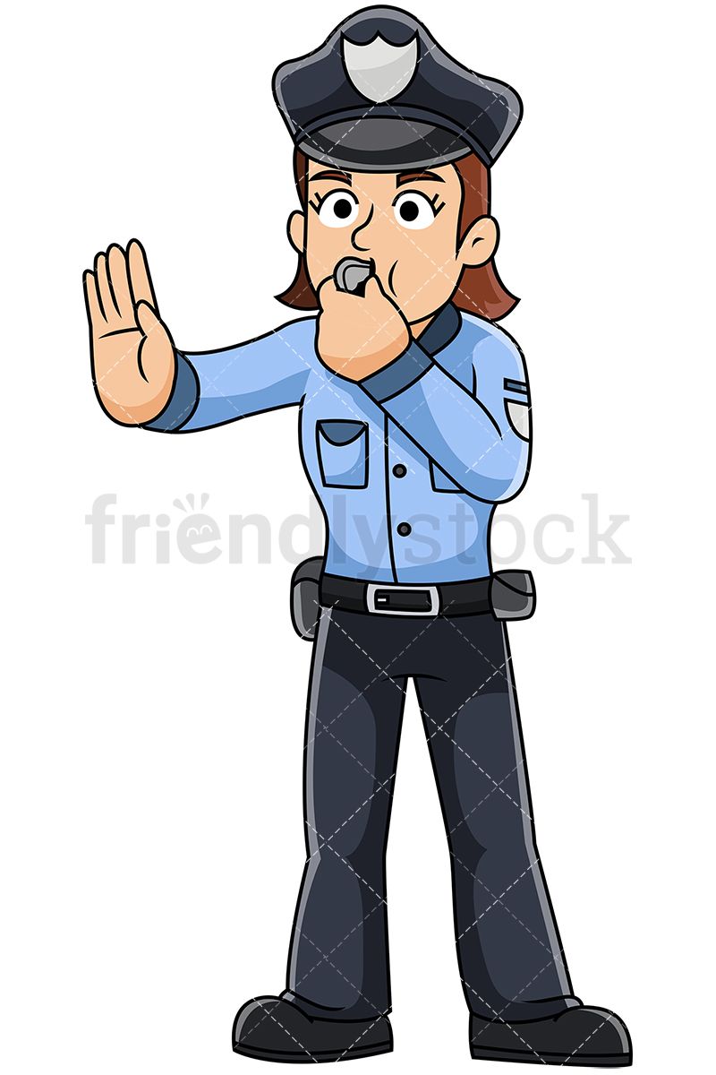 Female Police Officer Blowing Whistle.