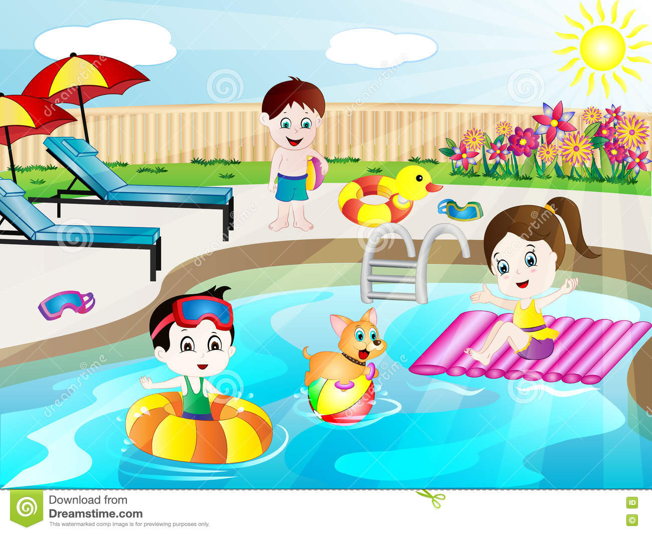 Summer Swimming Pool Fun Vector Illustration Stock Vector.