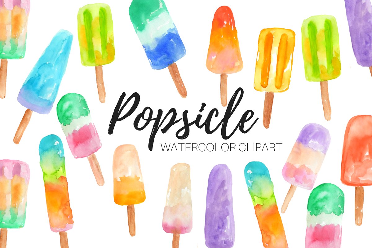 Watercolor Popsicle Clipart.