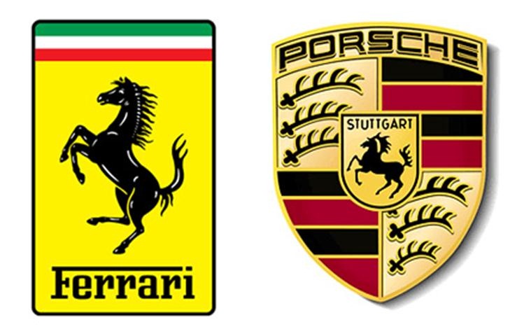 Porsche vs ferrari Logos.