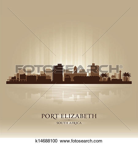 Clipart of Port Elizabeth South Africa city skyline silhouette.