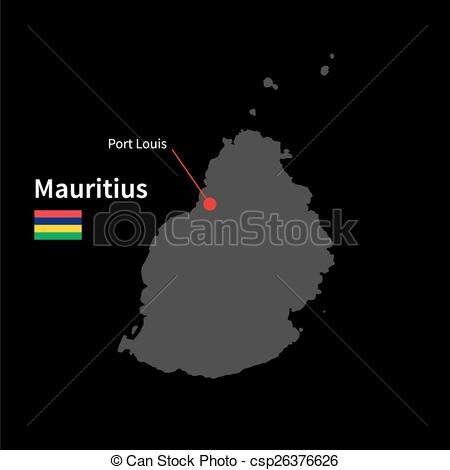 Vector Illustration of Detailed map of Mauritius and capital city.