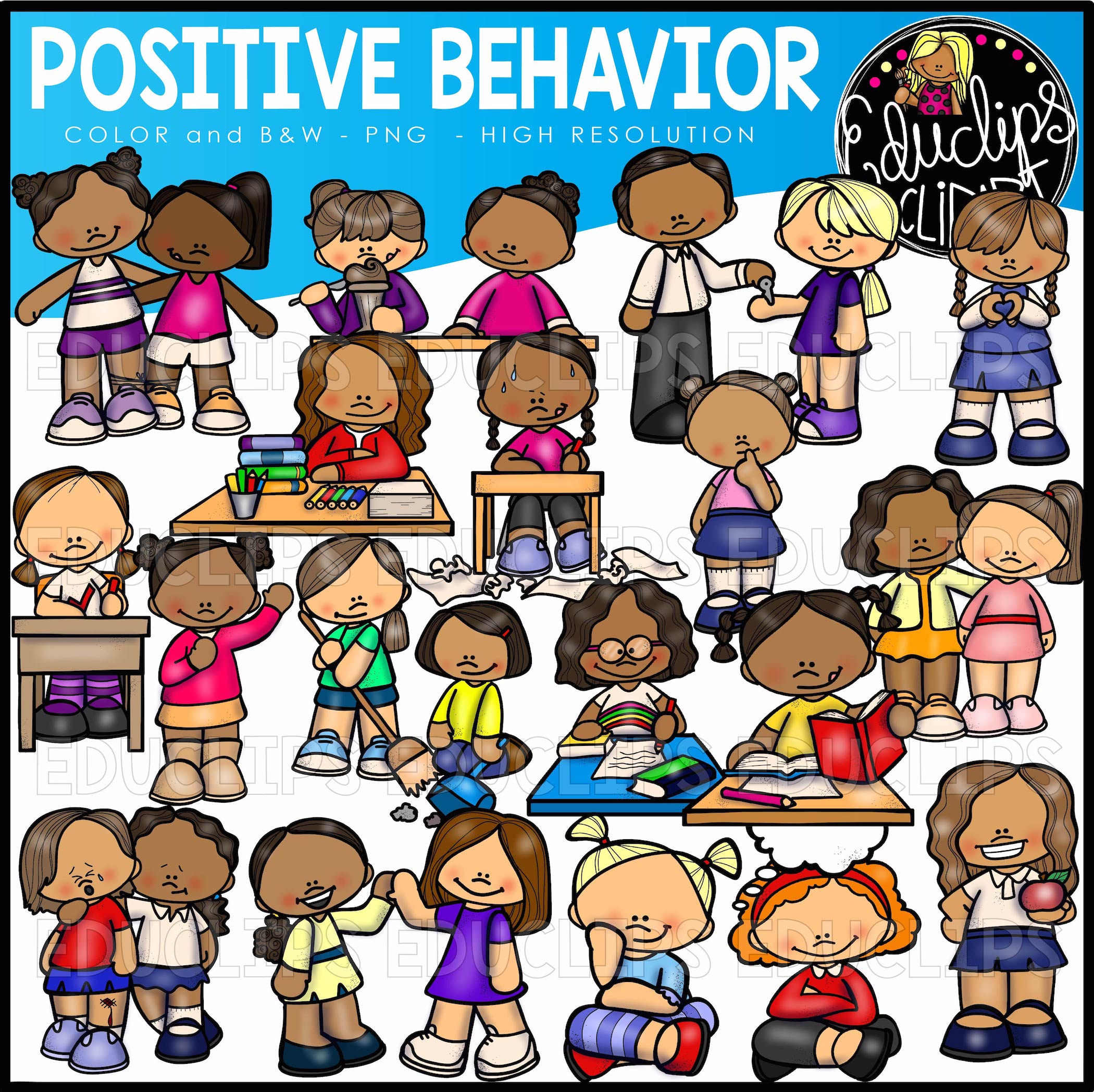 Positive & Negative Behavior Clip Art Big Bundle (Color and B&W).