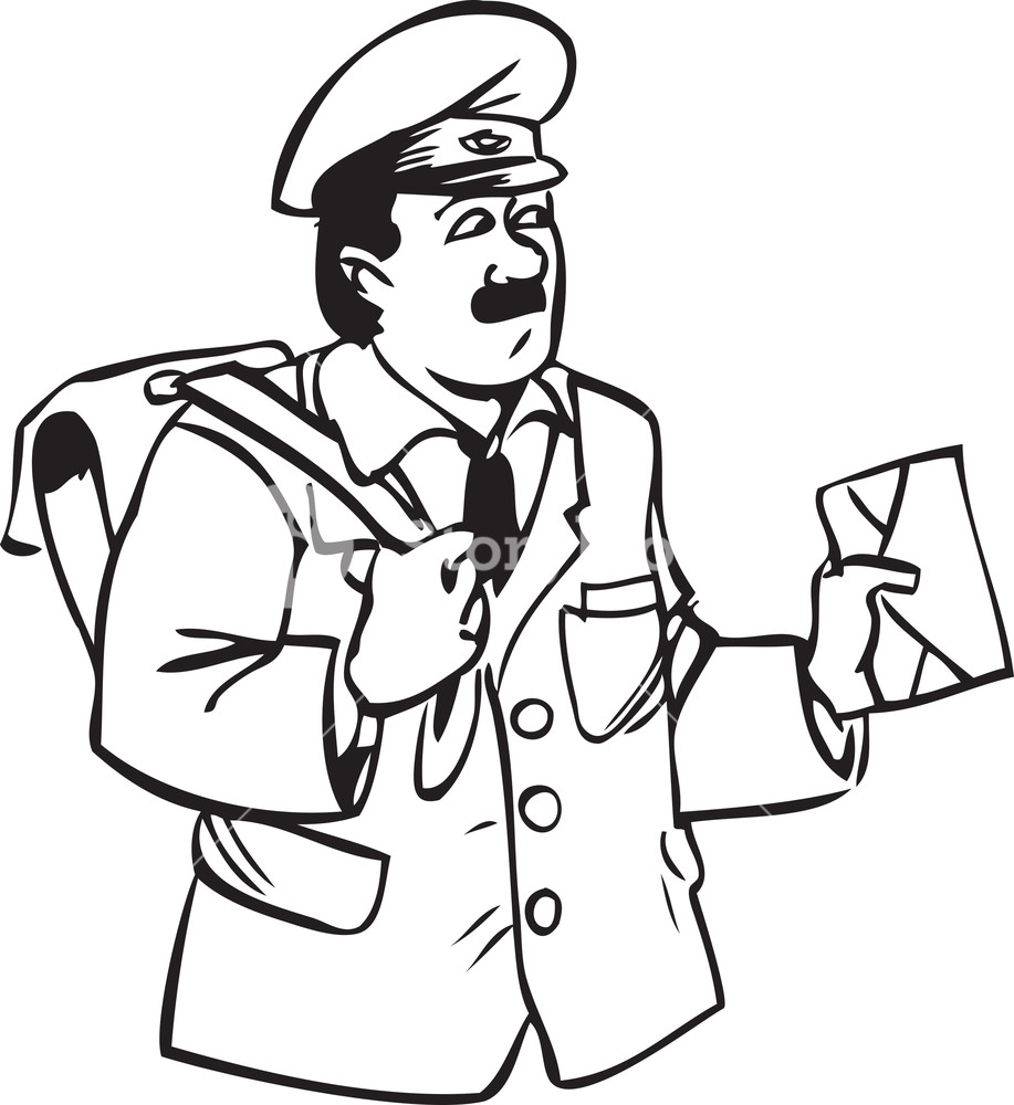 Illustration Of A Postman With Letter And Bag. Royalty.