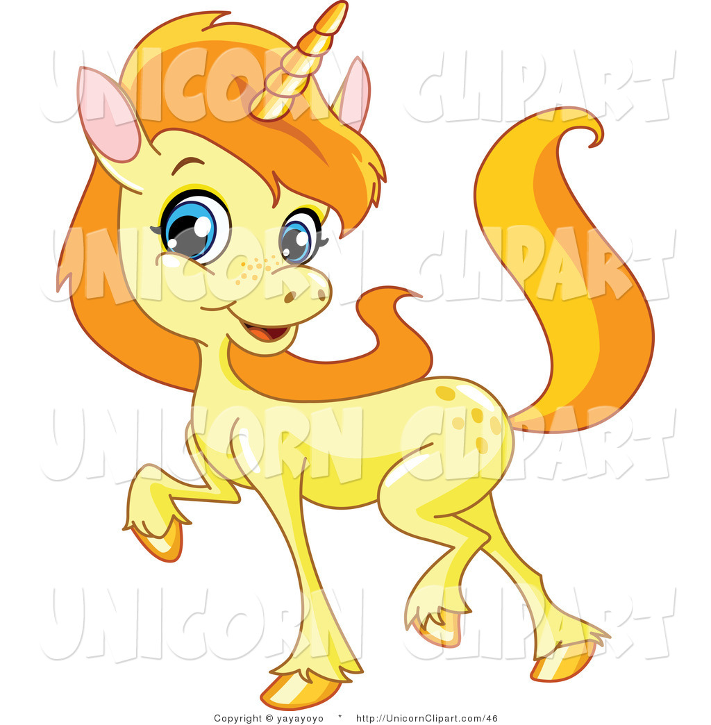 Fantasy Vector Clip Art of a Cute Golden Prancing Baby Unicorn by.