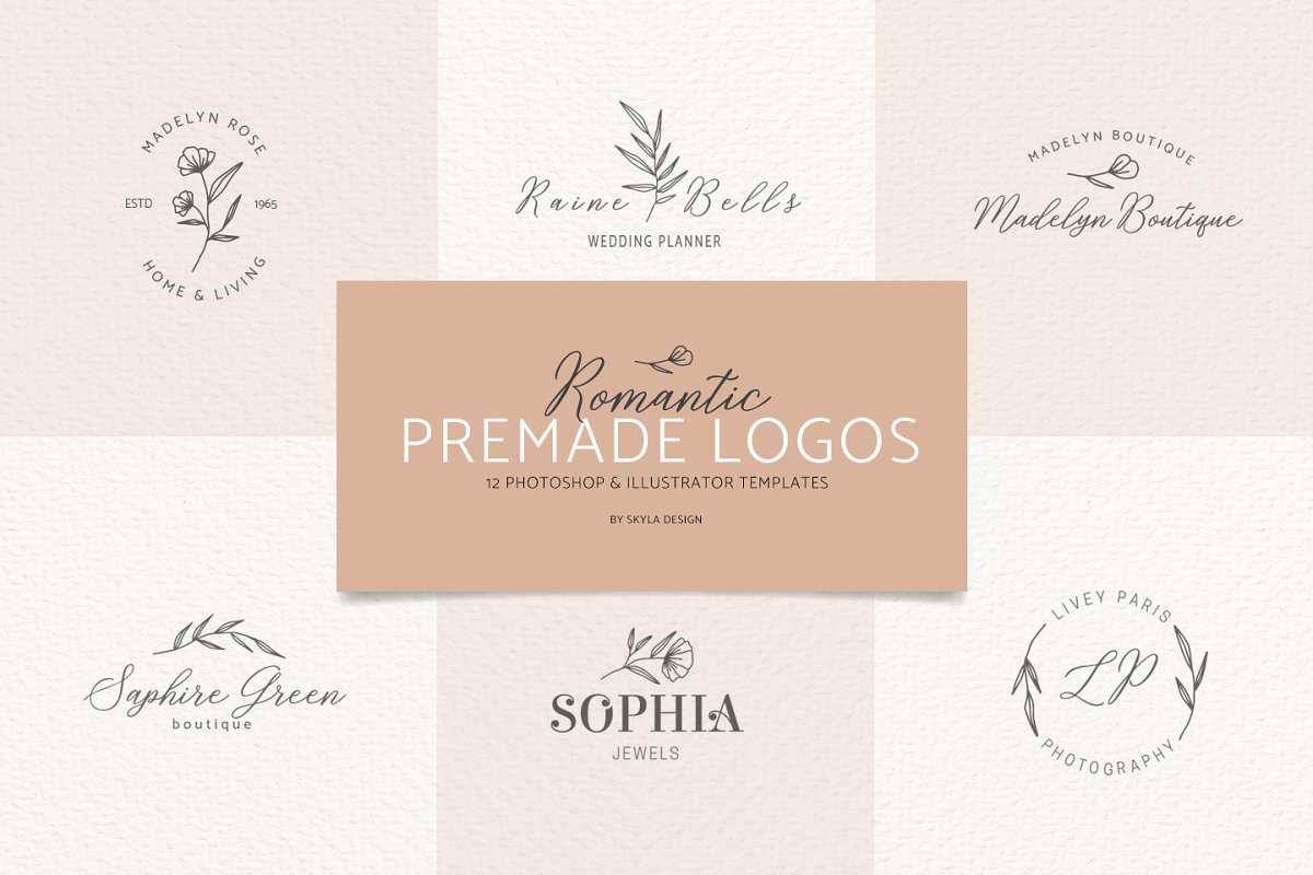 Romantic Feminine Premade Logos ~ Logo Templates ~ Creative.