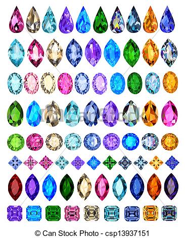 Clipart Vector of set of precious stones of different cuts and.