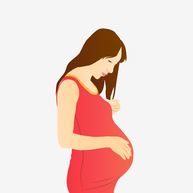 Free Cartoon Pregnant Woman In Red Dress, Big Belly.