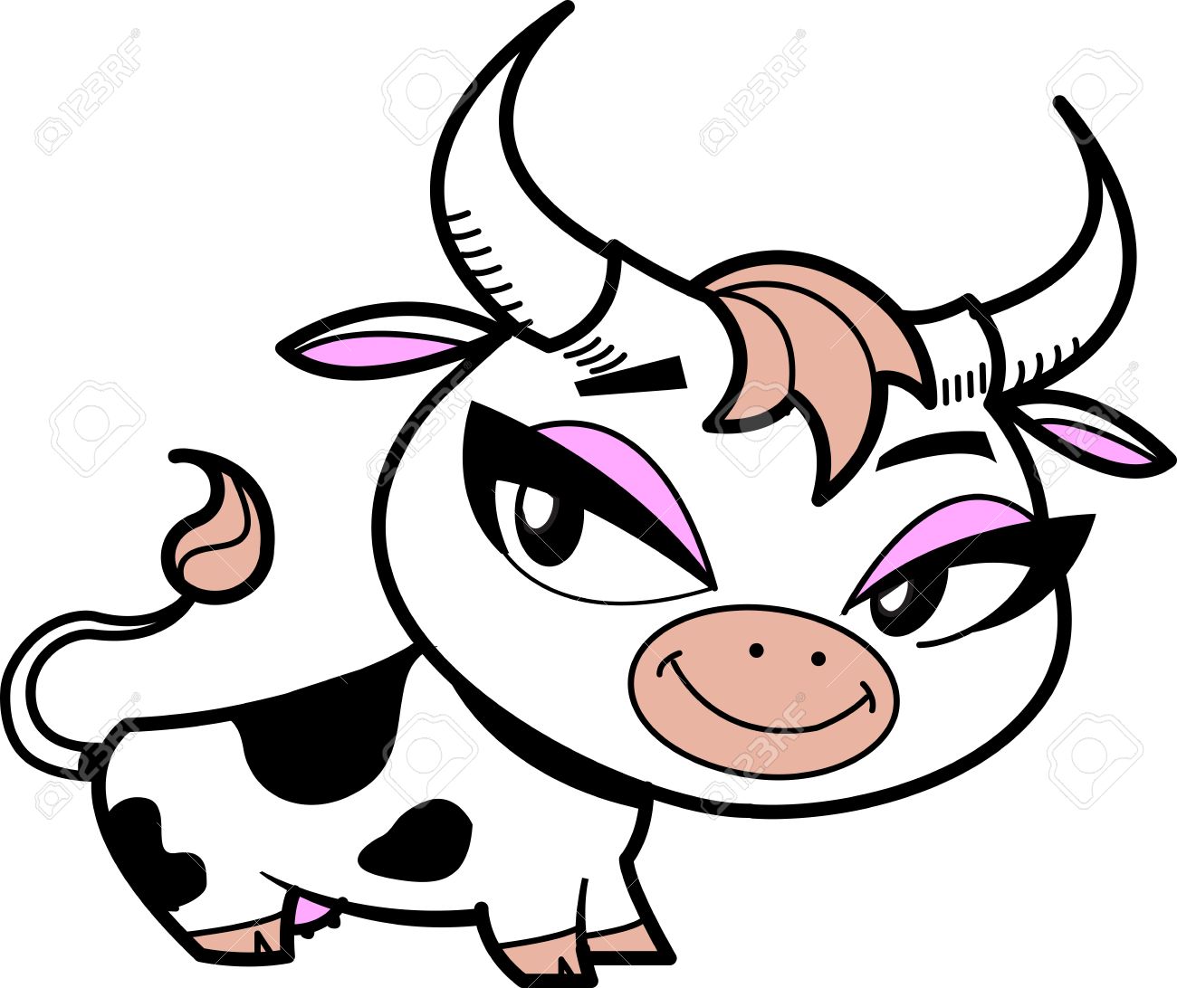 Cute Little Smiling Cartoon Cow With Pretty Eyes Royalty Free.