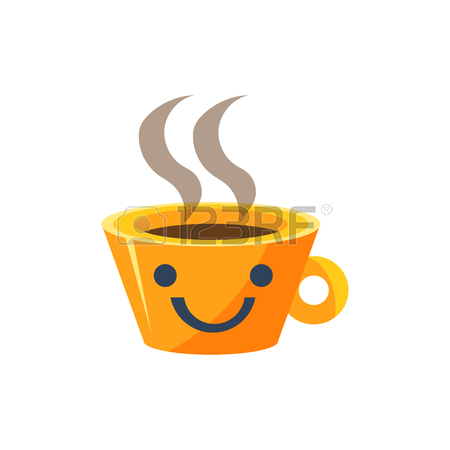 Coffe Mug Primitive Icon With Smiley Face. Office Or School Desk.