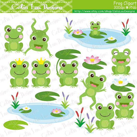 Frog Clipart , frogs clip art, lilypads, frogs, cat tail.