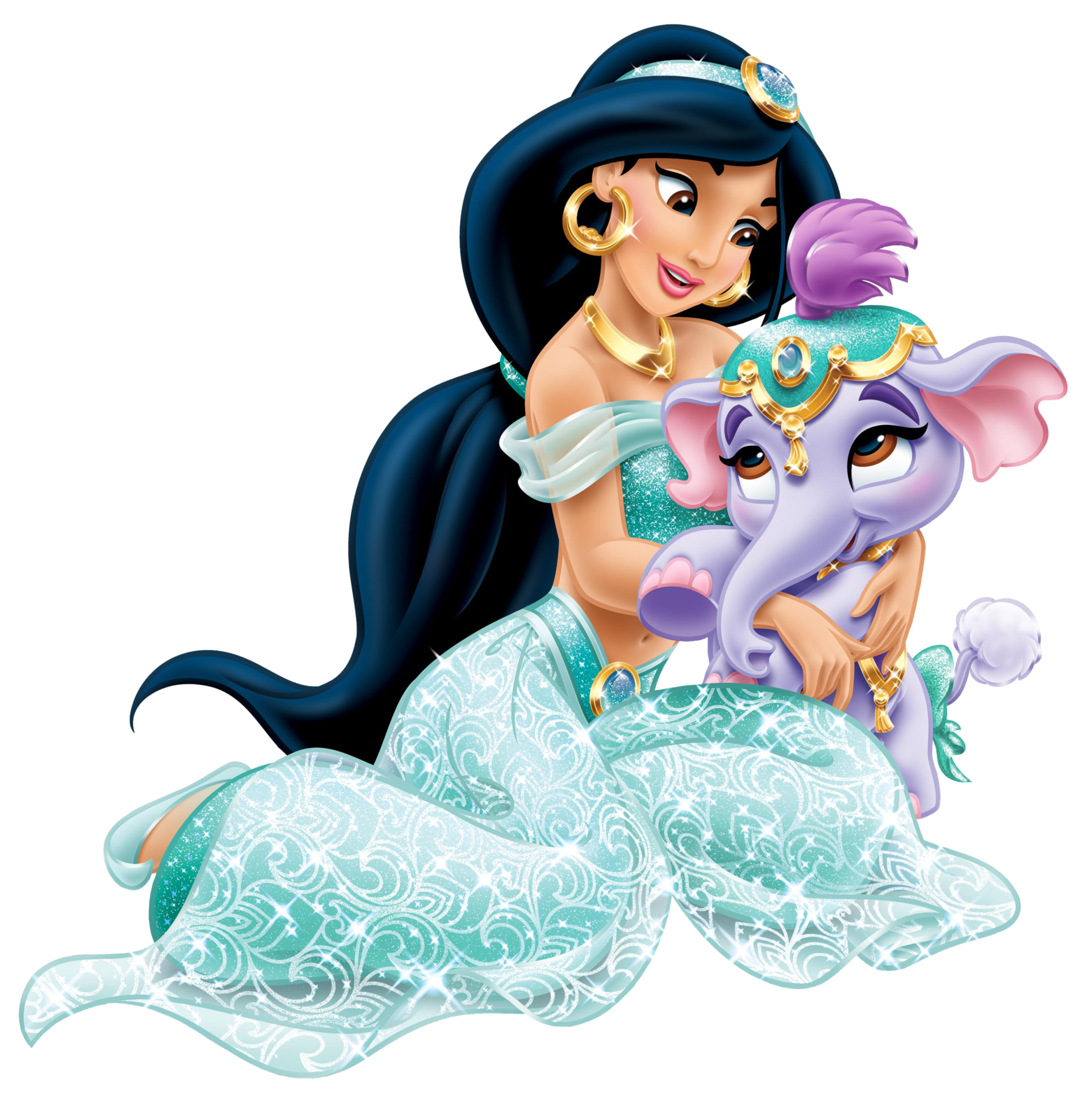 Disney Princess Jasmine with Cute Elephant Transparent PNG.
