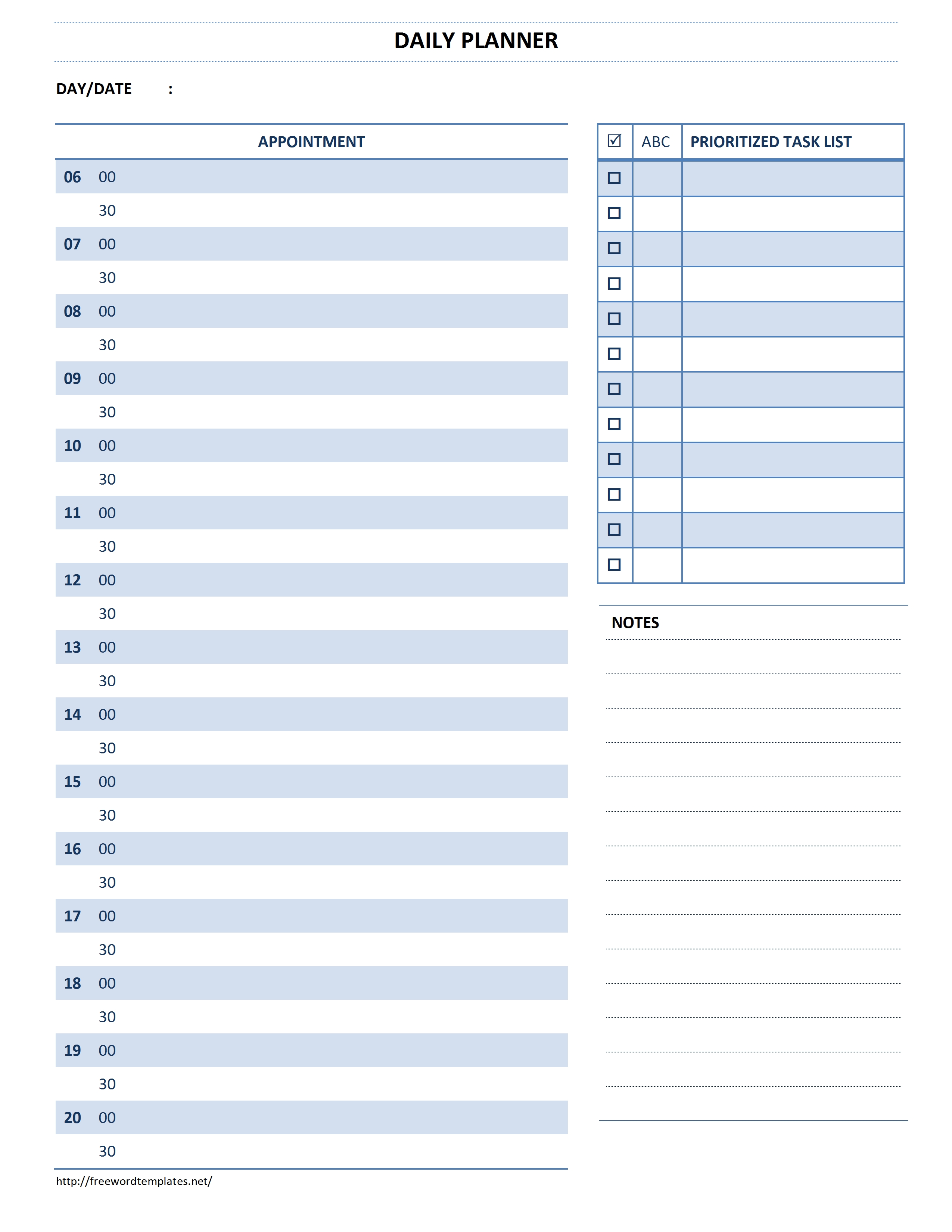 free template for daily schedule