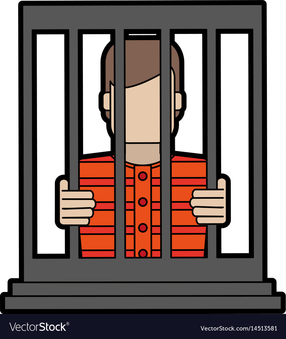 Male prisoner behind bars icon image.
