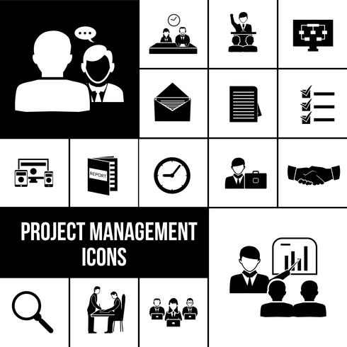 Project management icons black set.
