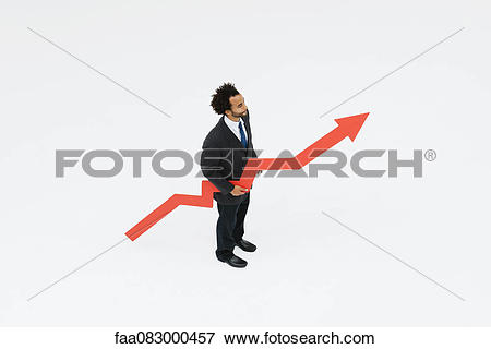 Picture of Businessman with arrow pointed upward projecting.