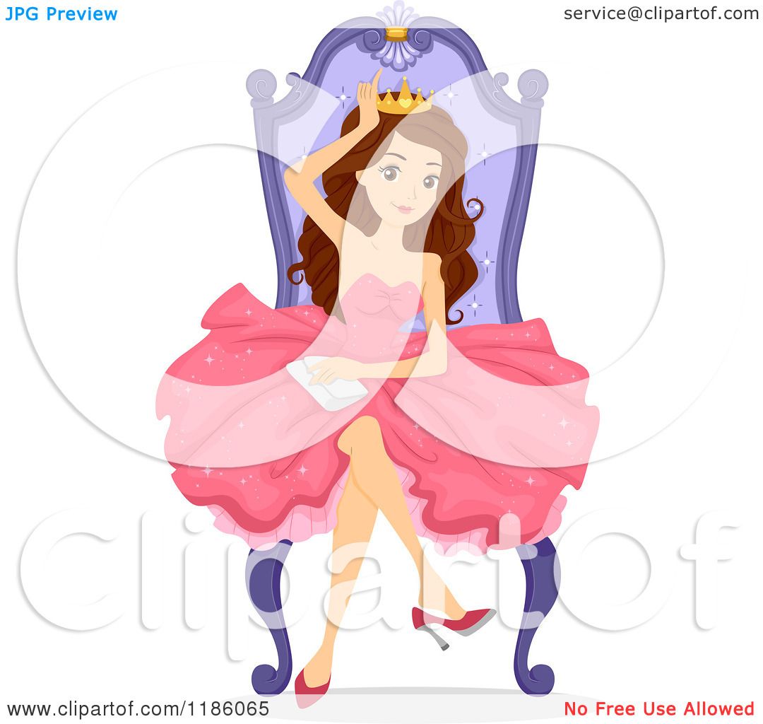 Cartoon of a Happy Prom Queen Sitting on the Throne.