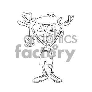 black and white cartoon runner with a prosthetic leg clipart. Royalty.