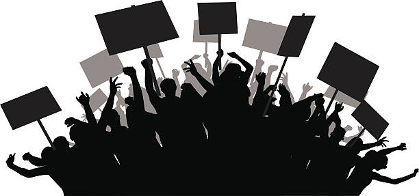 protest Revolution clipart angry crowd pencil and in color.