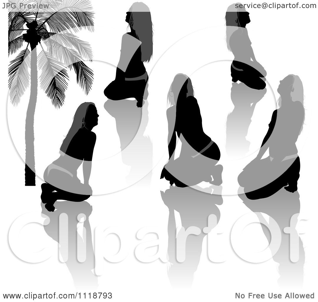 Clipart Of Black And Gray Provocative Women Silhouettes And.