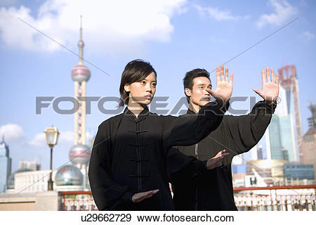 Stock Photograph of China, Shanghai, Pudong, Business district.