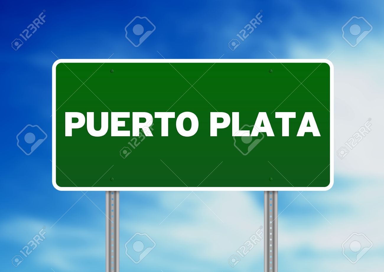 Green Puerto Plata, Dominican Republic Highway Sign On Cloud.