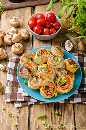 Pizza Snails Puff Pastry Stock Photo.