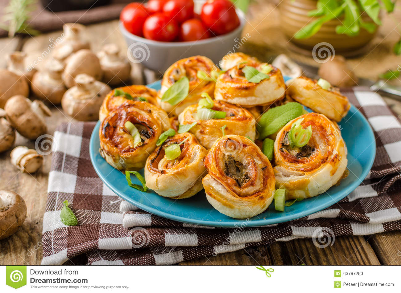 Pizza Snails Puff Pastry Stock Photo.