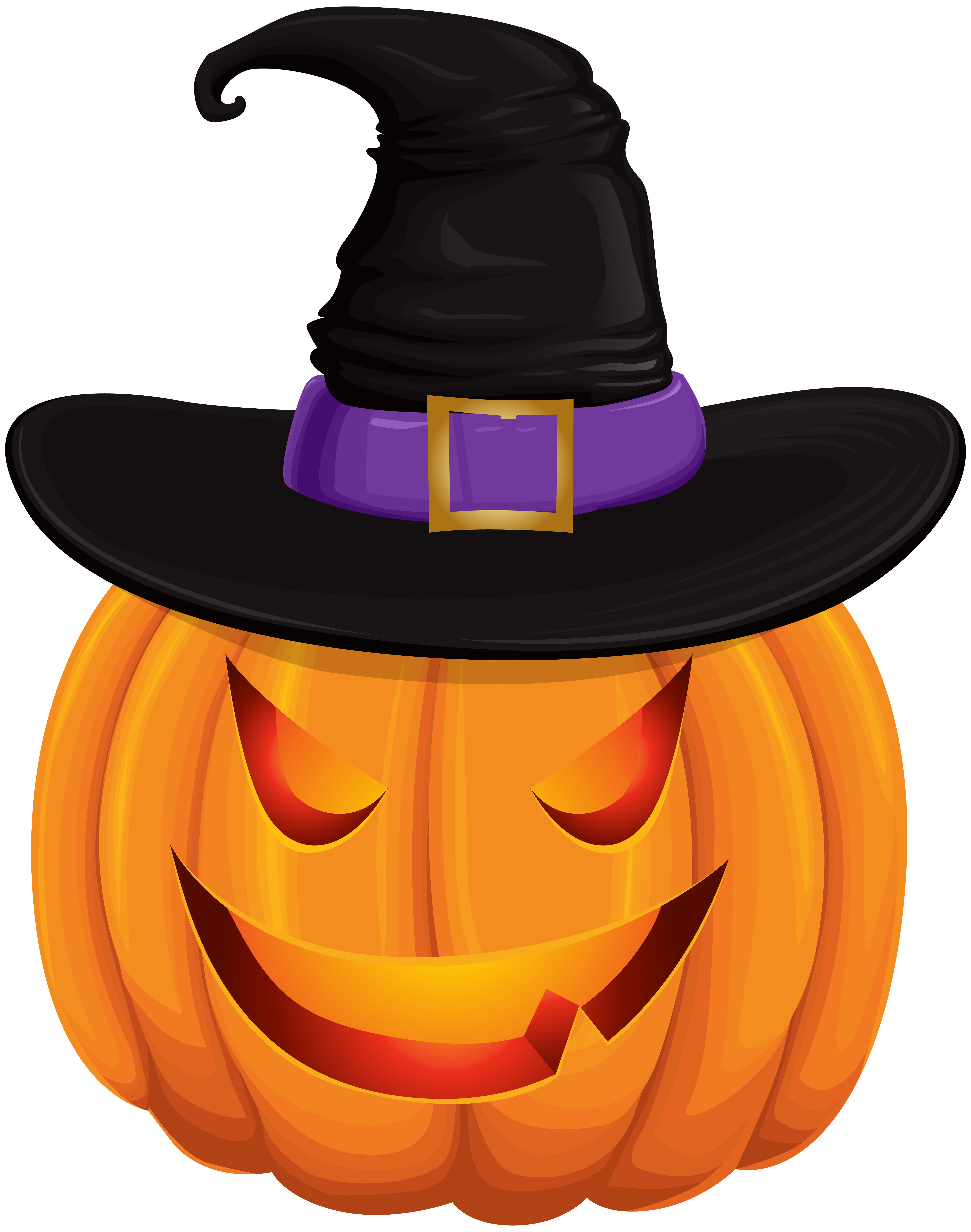 Halloween Pumpkin with Witch Hat Transparent Clip Art.
