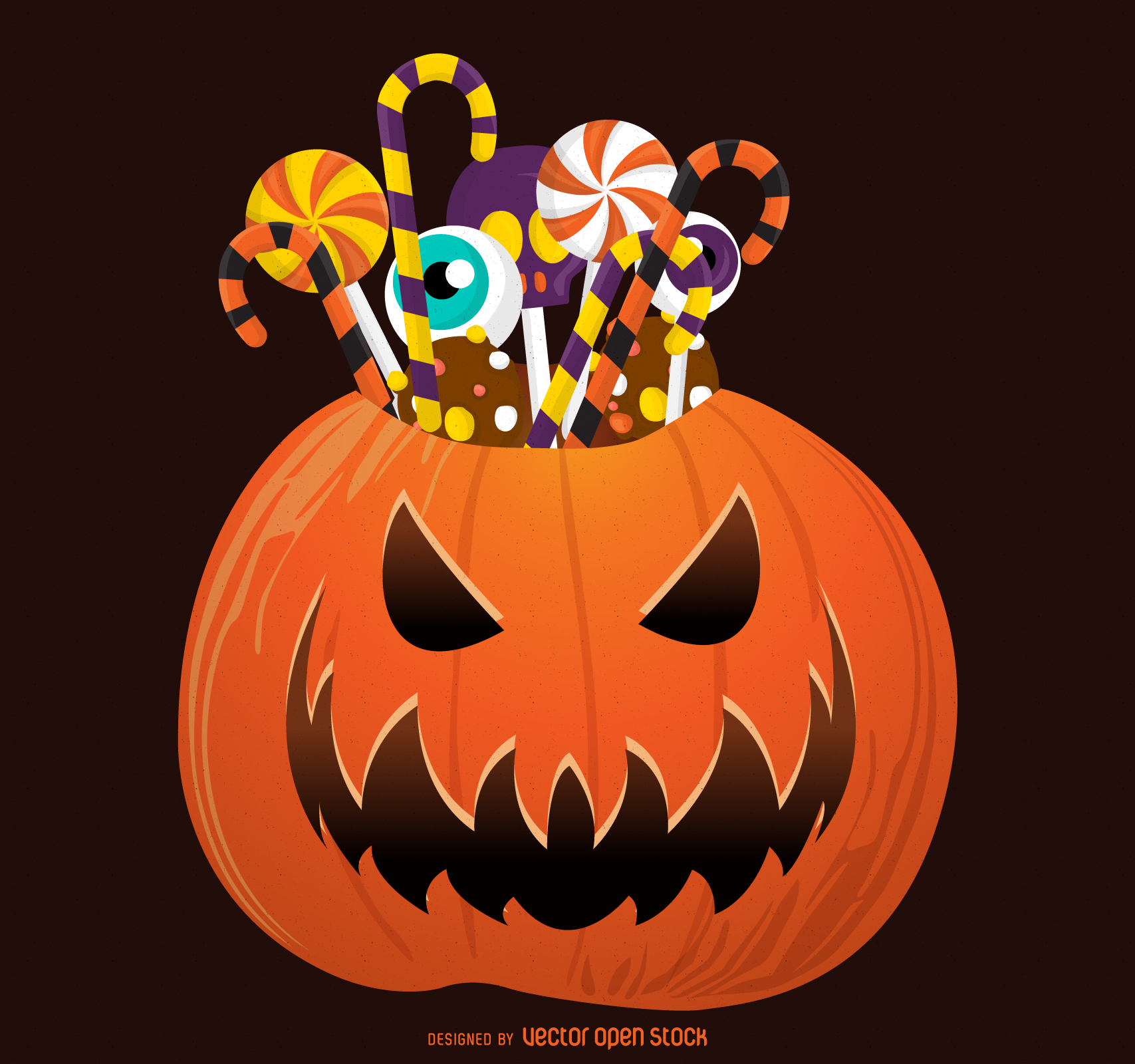 Halloween pumpkin with candy.