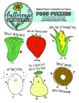Food Pun Clip Art Collection: 20 clever puns in color and b/w.