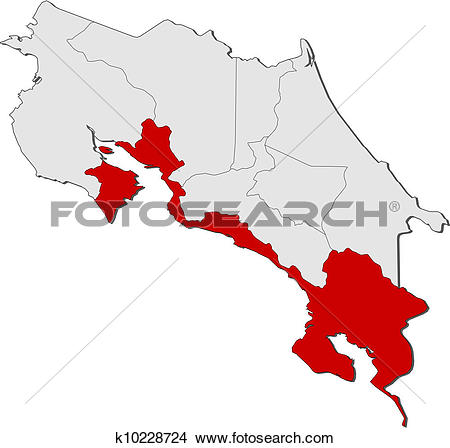 Clipart of Map of Costa Rica, Puntarenas highlighted k10228724.