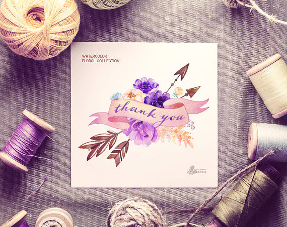 Purple Dream. Watercolor floral Clipart peony by OctopusArtis.