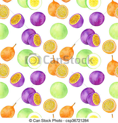 Pictures of Passion fruit or maracuya. Seamless pattern with.