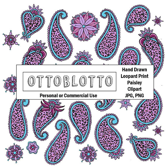 SCRAPBOOK EMBELLISHMENT PAISLEY clipart with Purple Leopard.