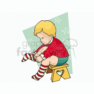 Child putting on socks clipart. Royalty.