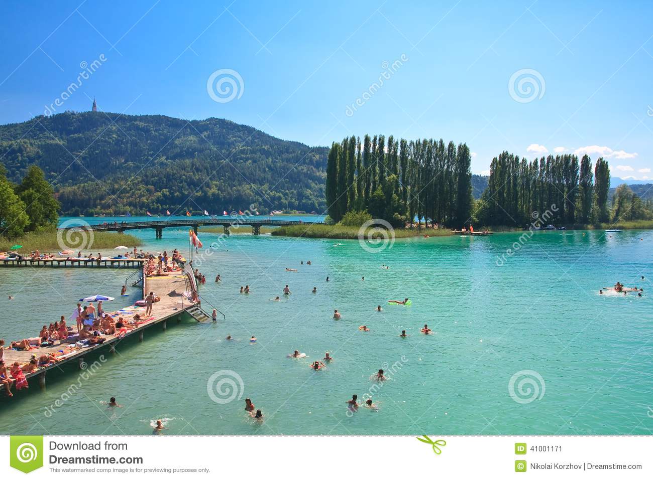 Beach On Lake Worth. Resort Portschach. Austria Editorial Photo. Beach On Lake Worth. Resort Portschach. Austria Editorial Photo.