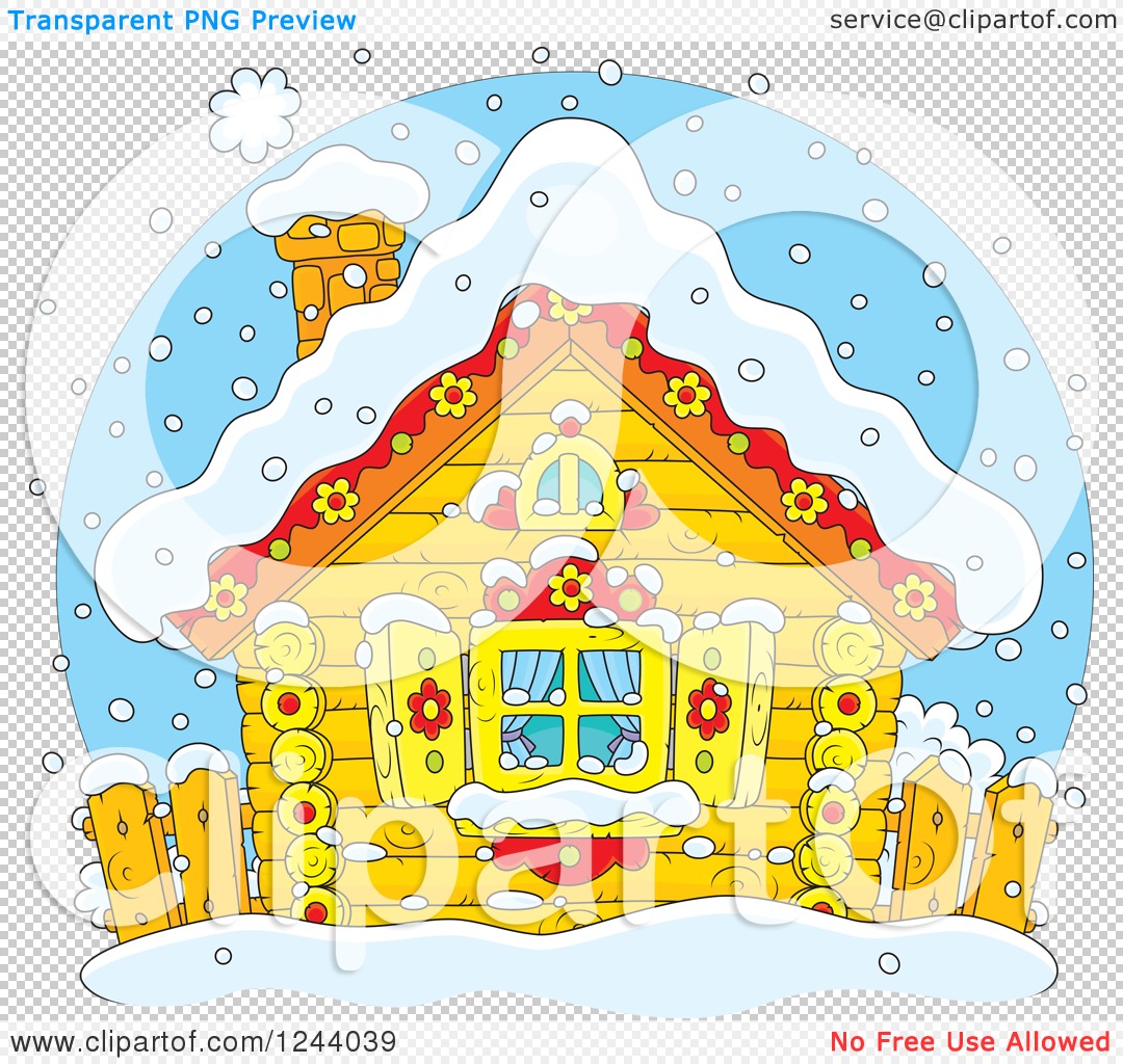 Clipart of a Quaint Log Cabin in the Snow.