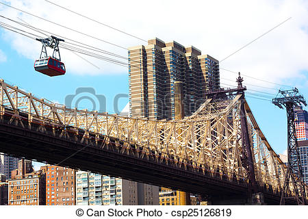 Stock Photography of Roosevelt Island Tramway and Queensboro.