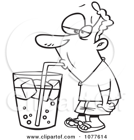 Clipart Outlined Man Drinking From A Giant Soda Cup.