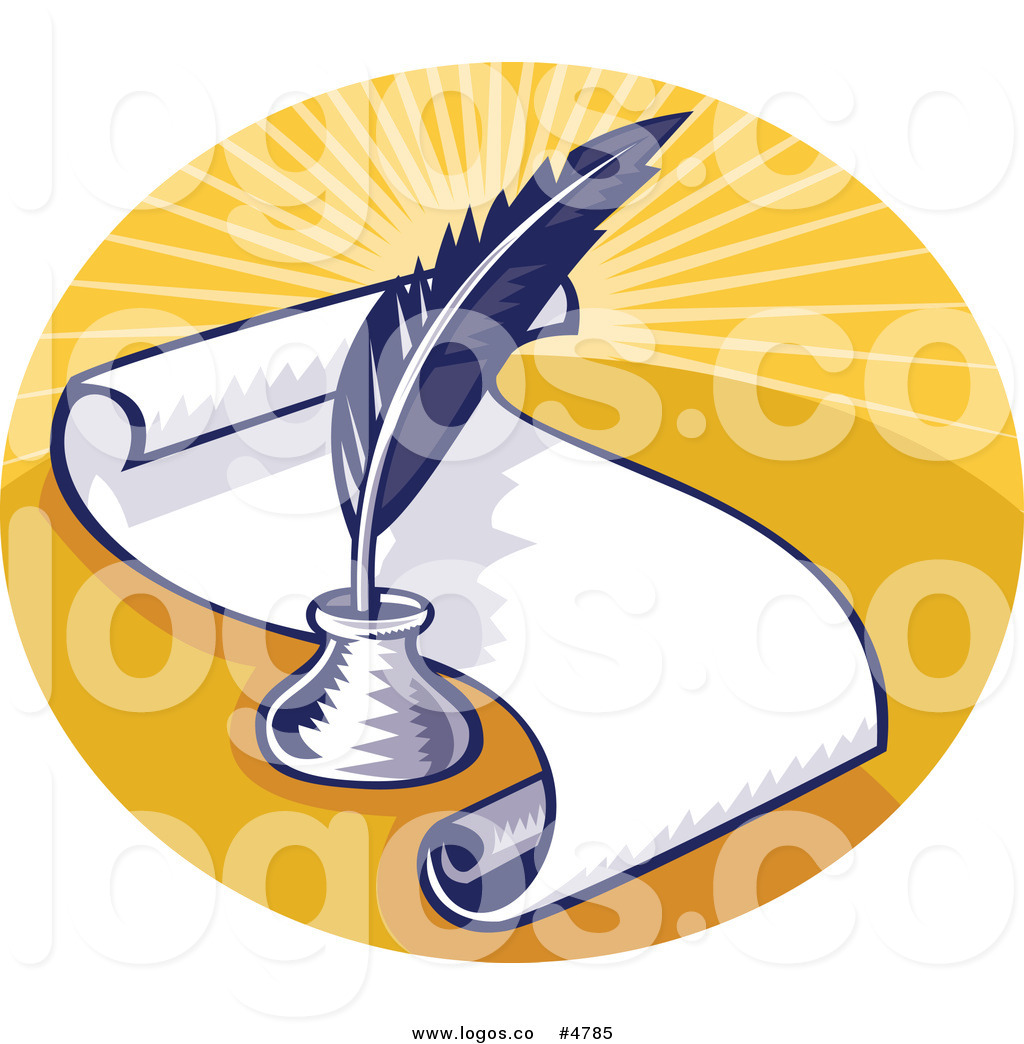 Royalty Free Vector of a Writing Feather Quill and Scroll.