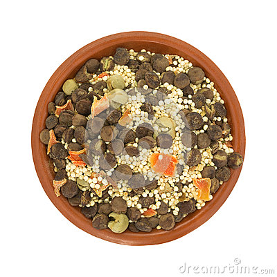Quinoa And Lentil Dry Soup Mix In A Small Bowl Stock Photo.