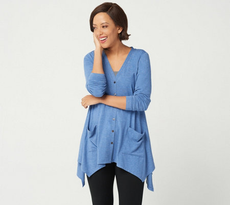 LOGO Lounge by Lori Goldstein Jersey Button Front Cardigan — QVC.com.