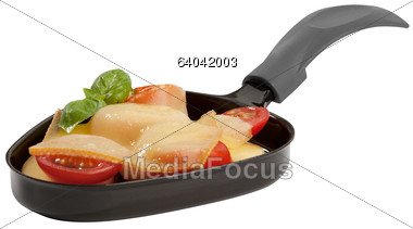 Stock Photo Raclette Shovels Tomato And Cheese Clipart.